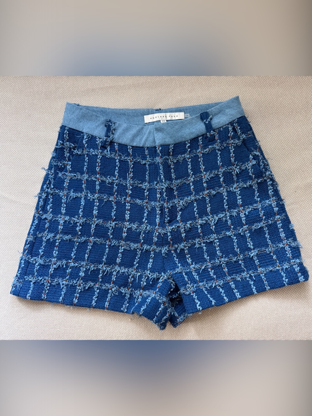 Endless Rose Blue Tweed High-Waist Women’s Shorts